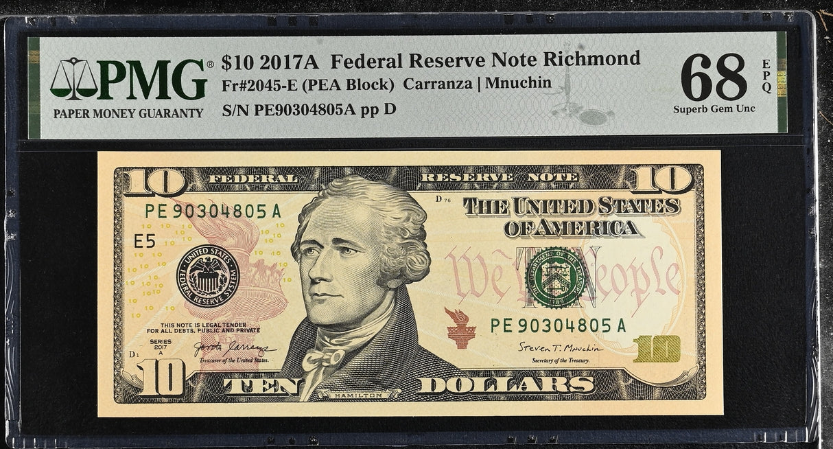United States 10 Dollars USA 2017A P 545B E Richmond Superb Gem UNC PMG 68 EPQ