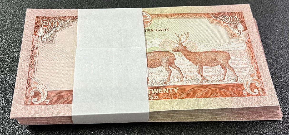 Nepal 20 Rupees 2020 P 78 b Sambar Deers UNC LOT 100 PCS