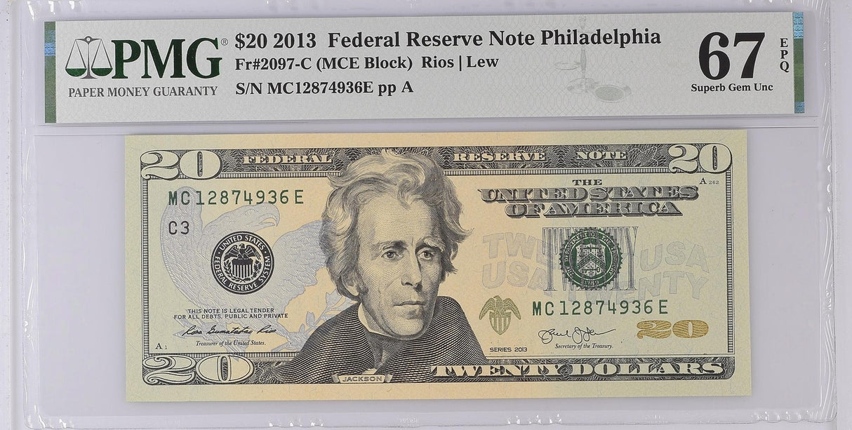 United States 20 Dollars USA 2013 P 541 Philadelphia Superb Gem UNC PMG 67 EPQ