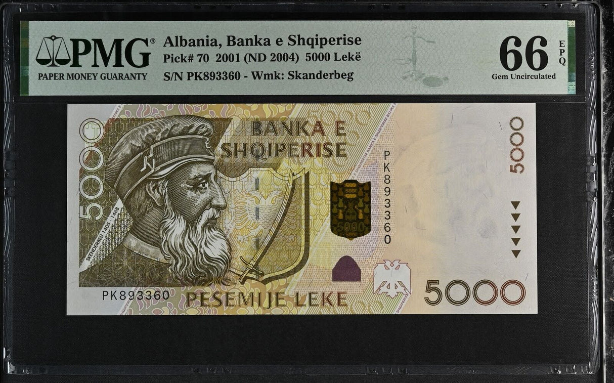 Albania 5000 Leke 2001 ND 2004 P 70 Gem UNC PMG 66 EPQ