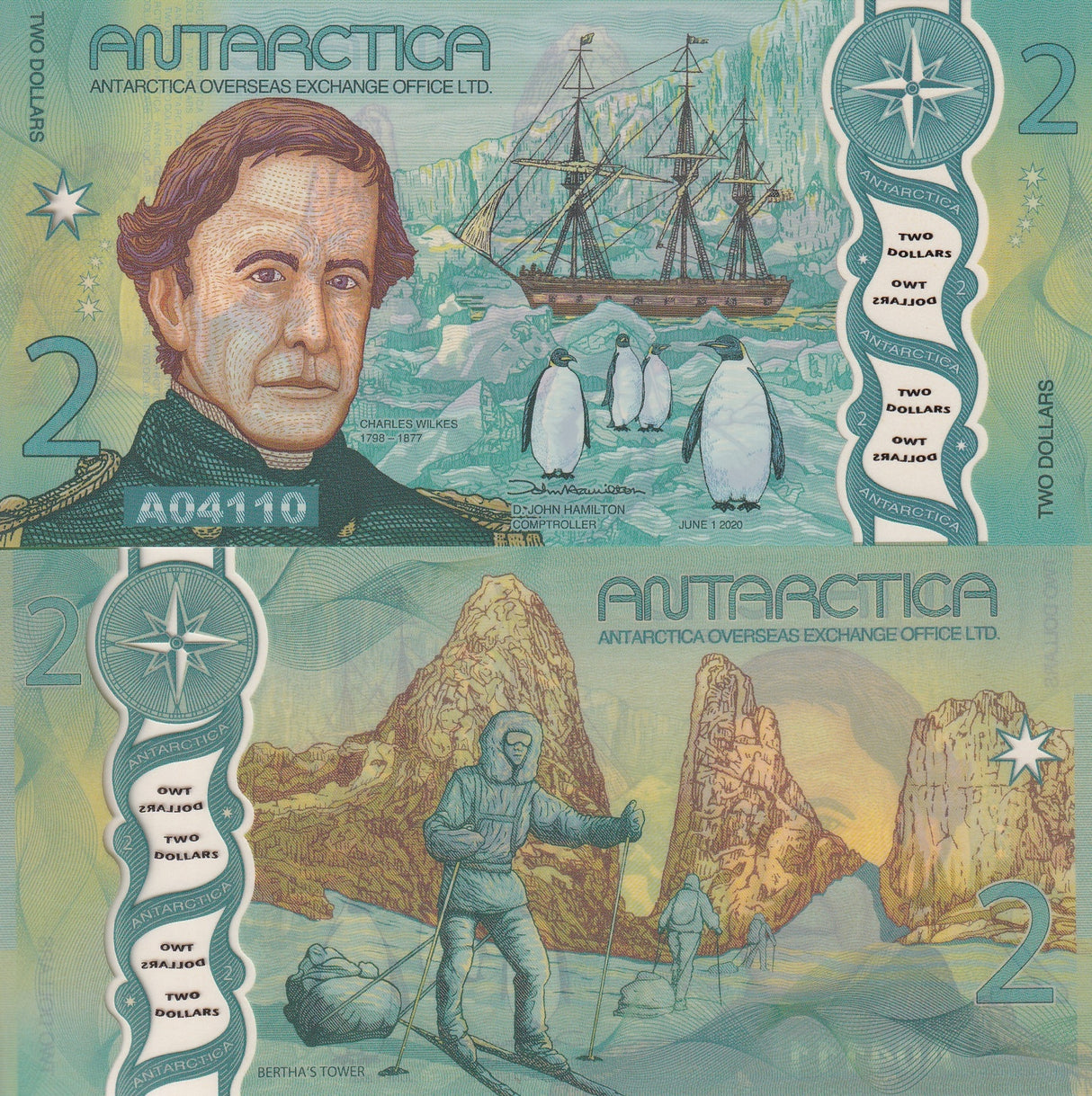 Antarctica 2 Dollars 2020 Clear Window Polymer