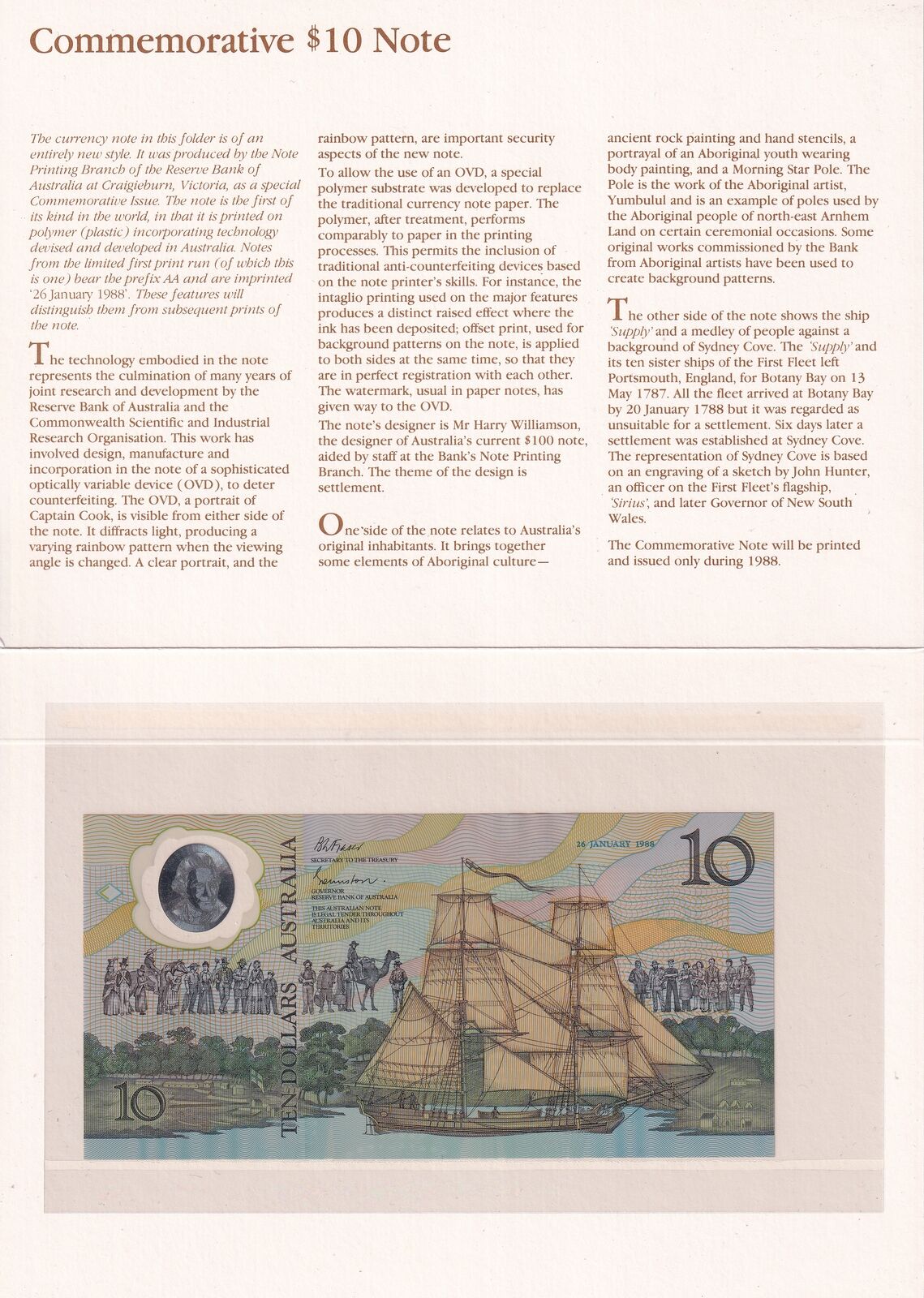 Australia 10 Dollars 1988 P 49 Commemorative Polymer UNC With Folder