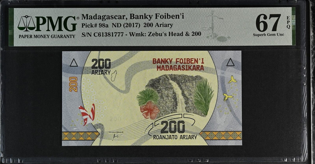 Madagascar 200 Ariary ND 2017 P 98 a Superb Gem UNC PMG 67 EPQ