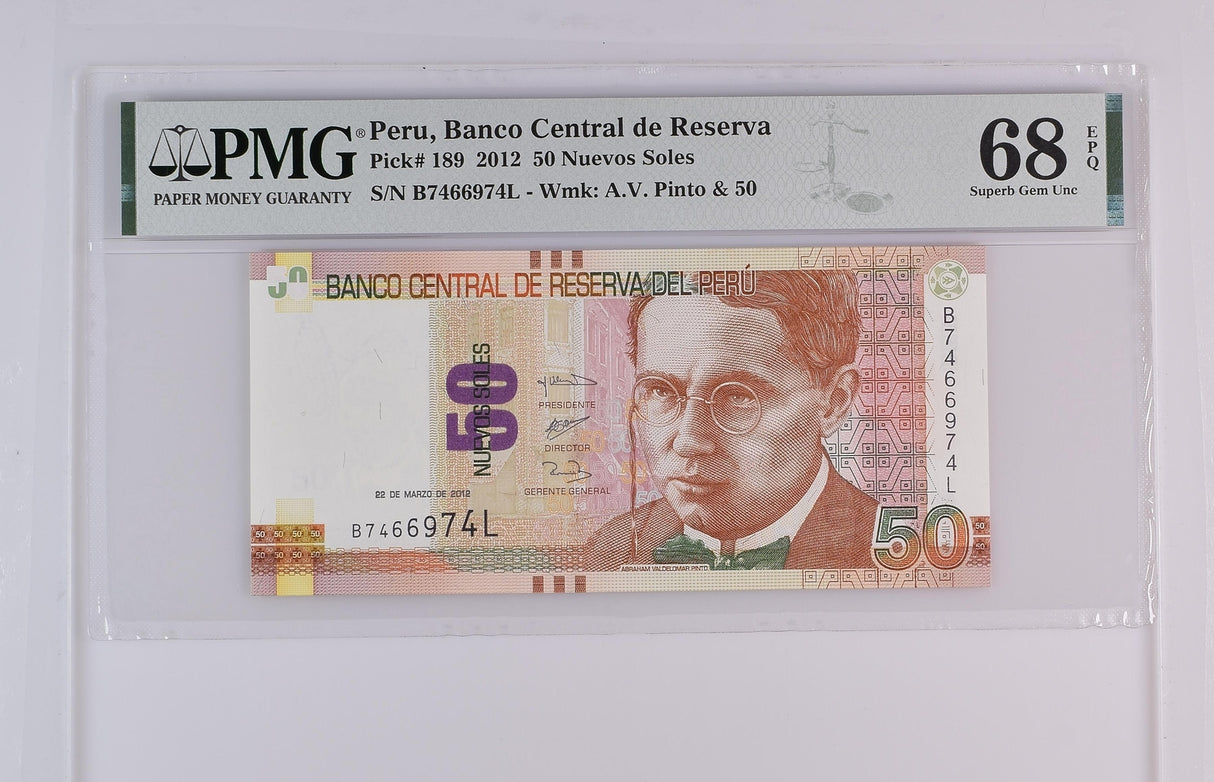 Peru 50 Nuevos Soles 2012 P 189 Superb Gem UNC PMG 68 EPQ