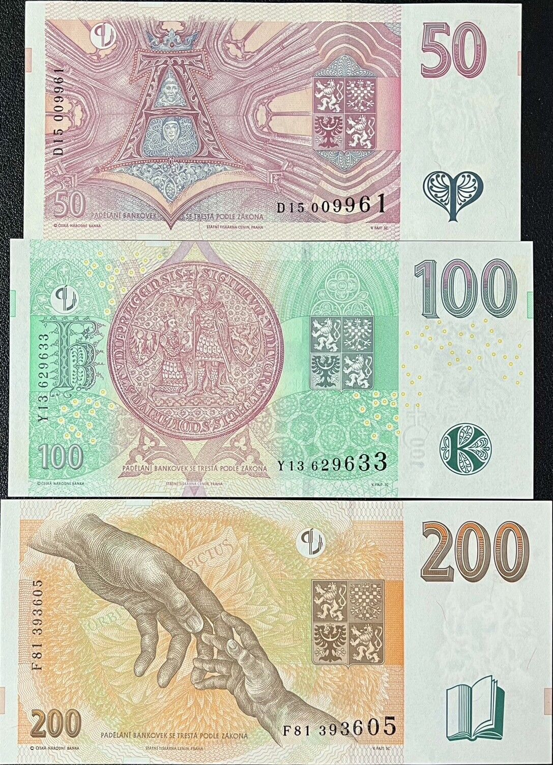 Czech Republic Set 3 PCS 50 100 200 Korun Random Year P 17 P 18 P 19 UNC
