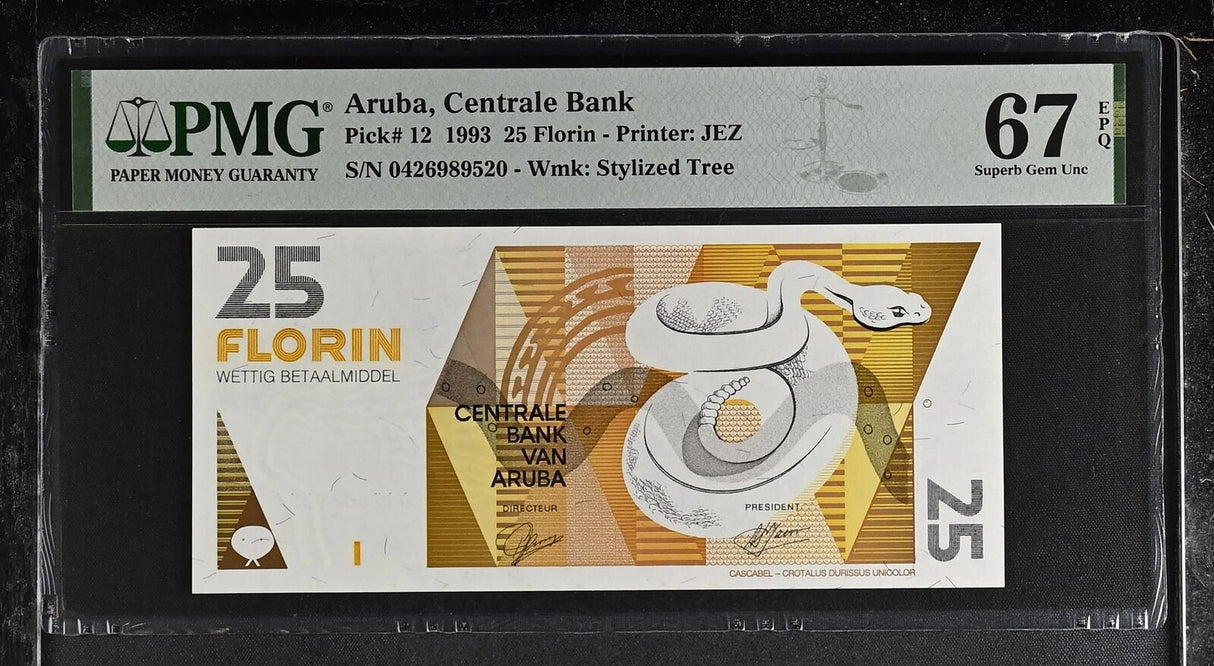 Aruba 25 Florins 1993 P 12 Superb Gem UNC PMG 67 EPQ