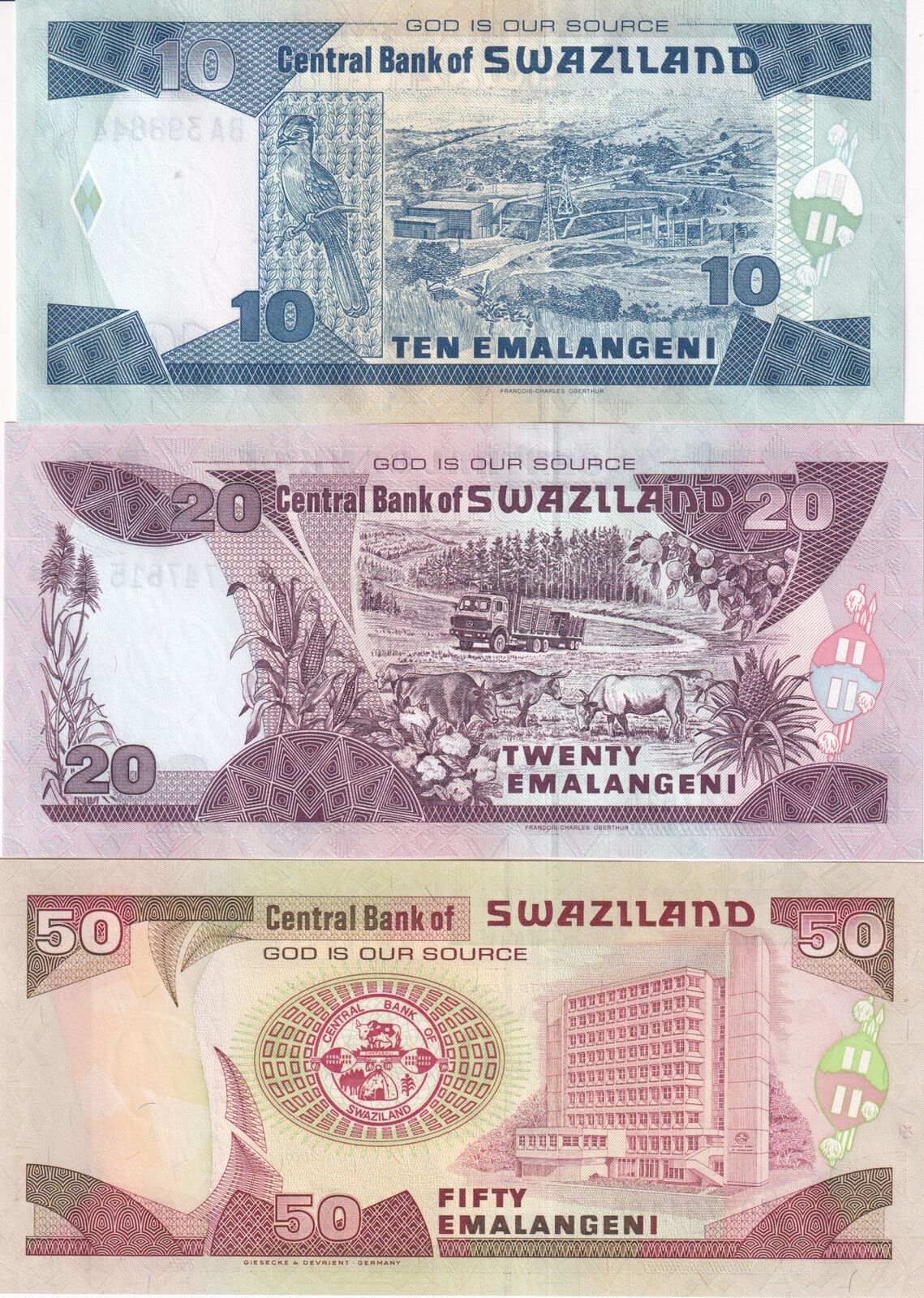 Eswatini Set 3 PCS 10 20 50 Emalangeni Swaziland Random Year P 29 30 31 UNC