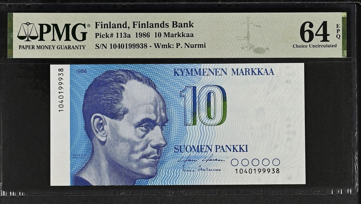 Finland 10 Markkaa 1986 P 113 a Choice UNC PMG 64 EPQ