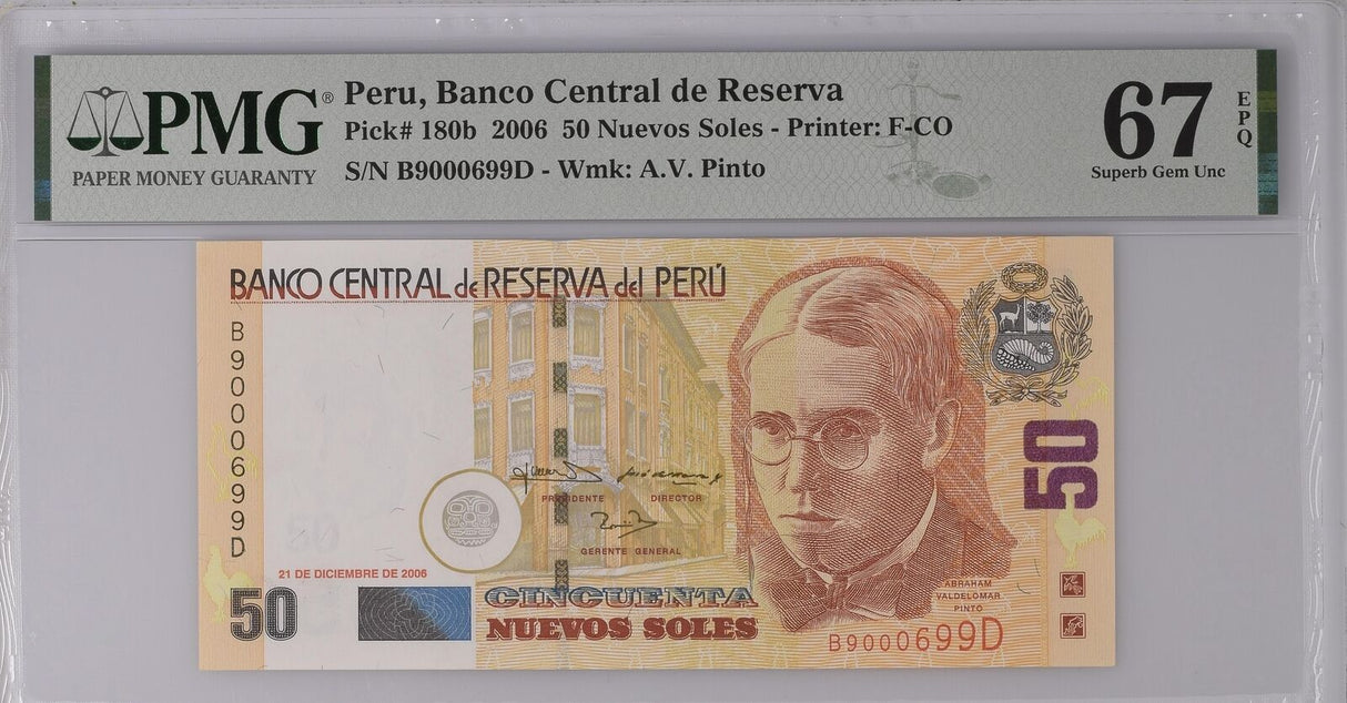 Peru 50 Nuevos Soles 2006 P 180 b Superb Gem UNC PMG 67 EPQ
