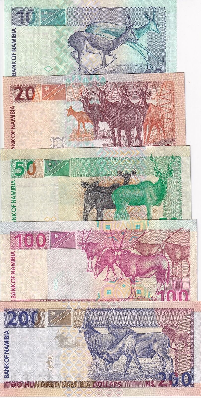 Namibia set 5 UNC 10 20 50 100 200 D. 1993 Mixed Year P 4 6 8 9A P 10b UNC