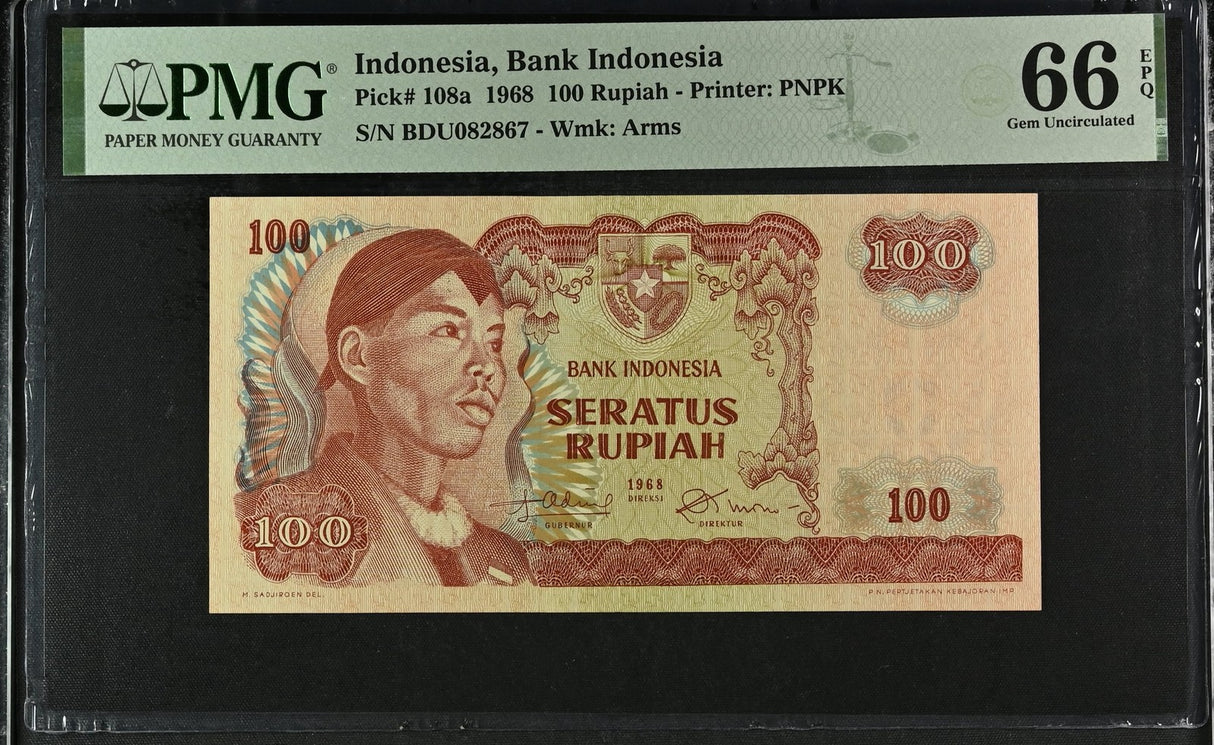 Indonesia 100 Rupiah 1968 P 108 a Gem UNC PMG 66 EPQ