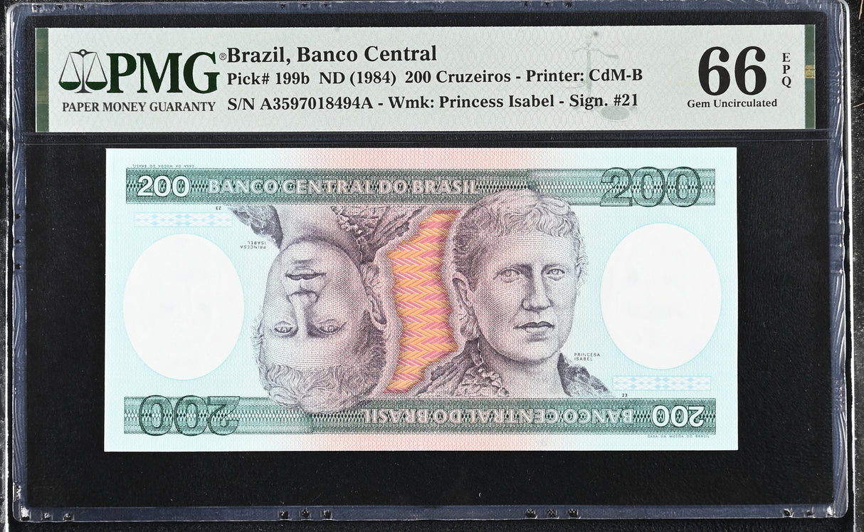 Brazil 200 cruzeiros ND 1984 P 199 b Gem UNC PMG 66 EPQ