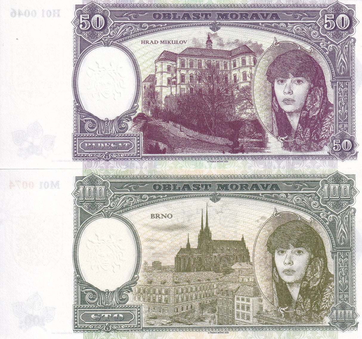 MORAVIA Set 2 Pcs 50 100 KORUN PRIVATED ISSUED 2020 CASTLE HRAD MIKULOV