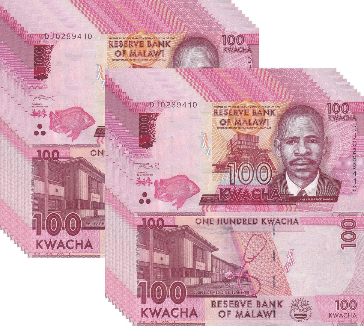 Malawi 100 Kwacha 2024 P 65 UNC LOT 20 PCS