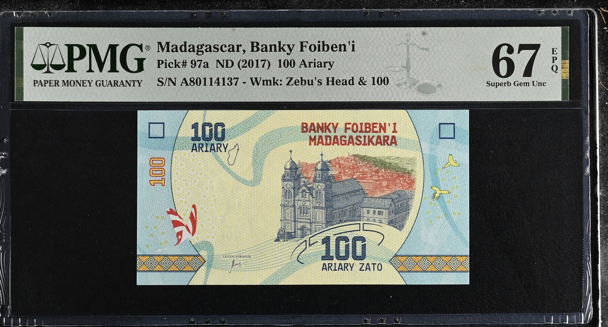 Madagascar 100 Ariary ND 2017 P 97 a Superb Gem UNC PMG 67 EPQ