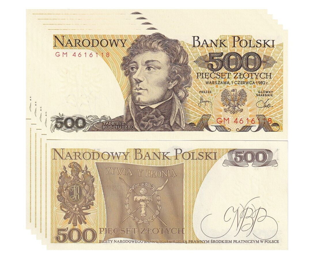 Poland 500 Zlotych 1982 P 145 d AUnc LOT 5 PCS
