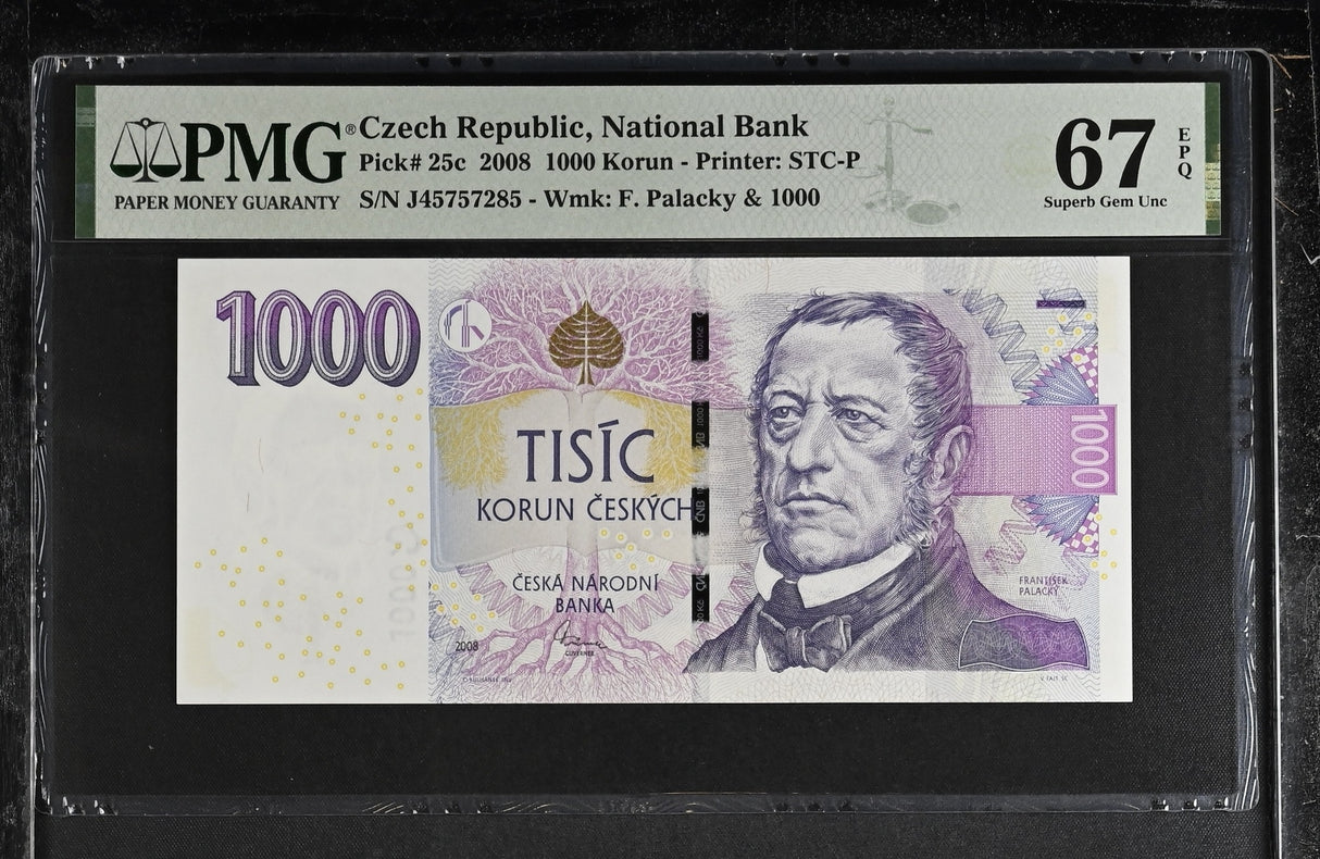 Czech Republic 1000 Korun 2008 P 25 c Superb Gem UNC PMG 67 EPQ