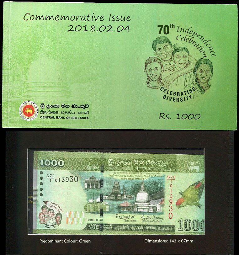 Sri Lanka 1000 Rupees 2018 P 130 Commemorative UNC W/FOLDER