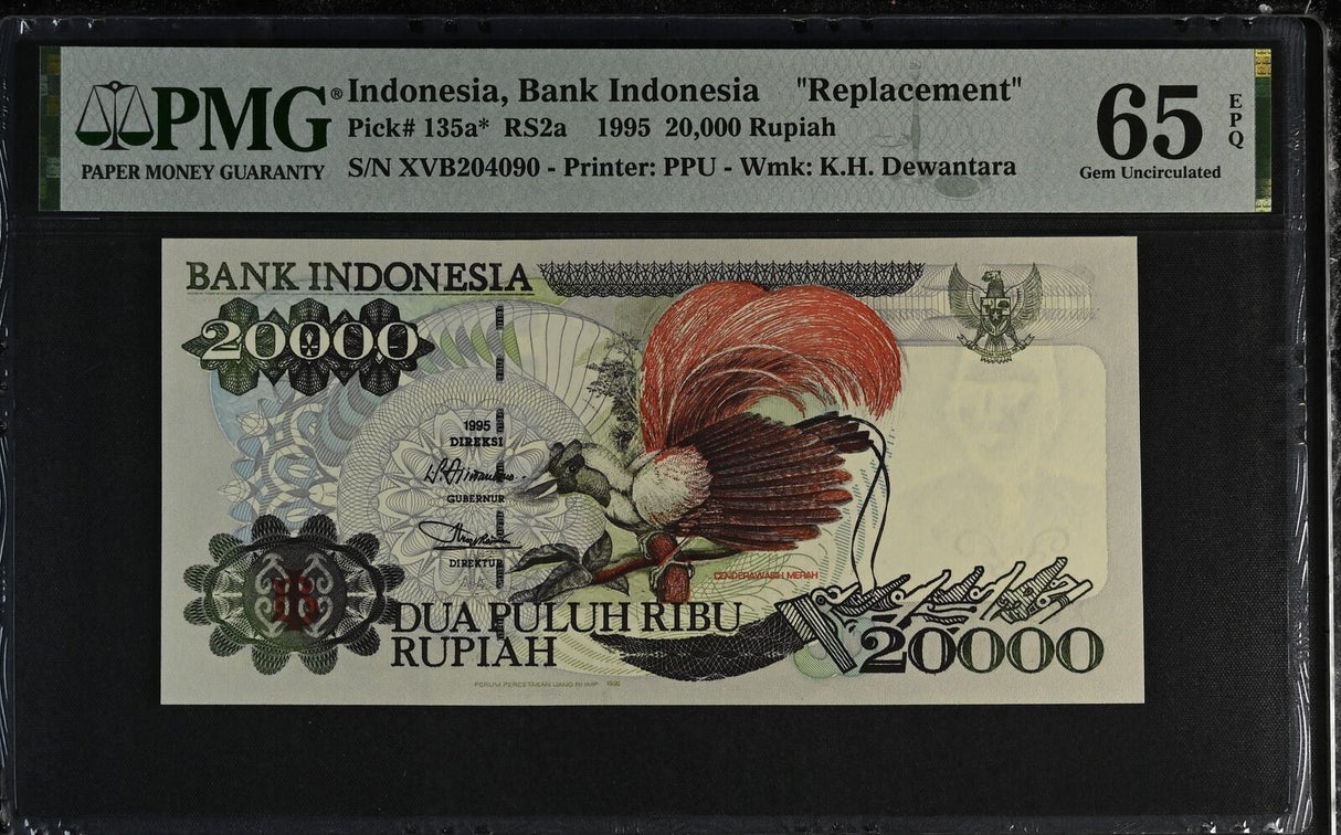 Indonesia 20000 Rupiah 1995 P 135 a* Replacement Gem UNC PMG 65 EPQ