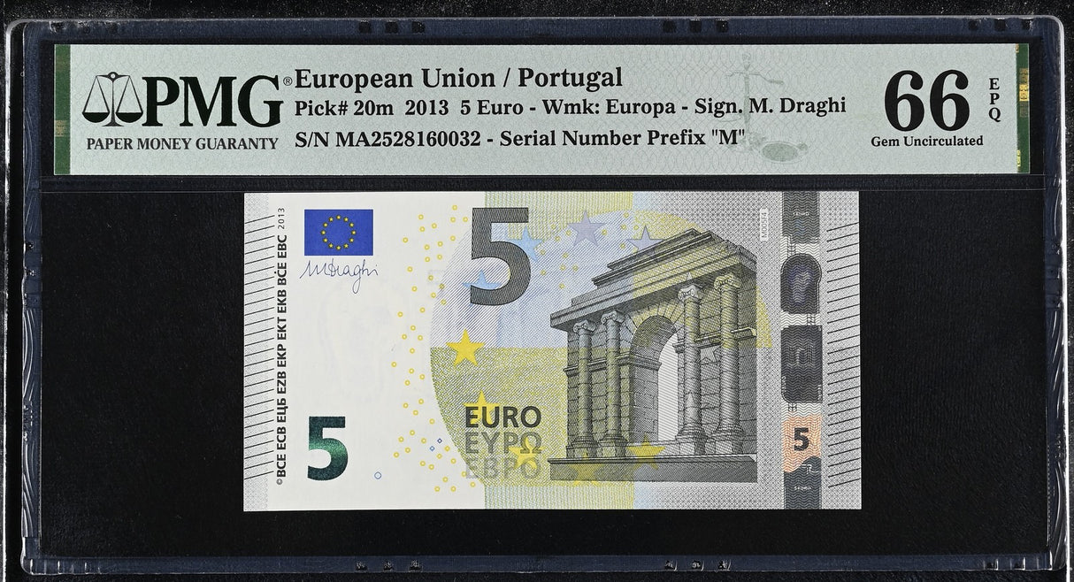 Euro 5 Euro 2013 Portugal P 20 m Prefix M Gem UNC PMG 66 EPQ