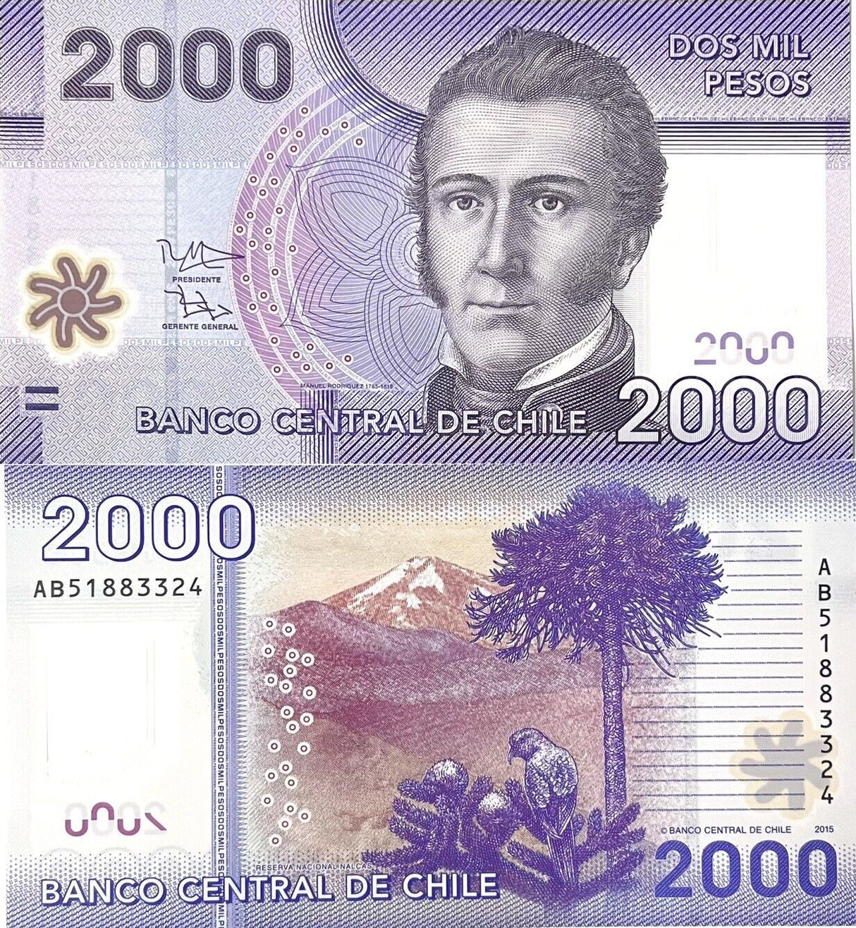 Chile 2000 Pesos 2015 P 162 e Polymer UNC