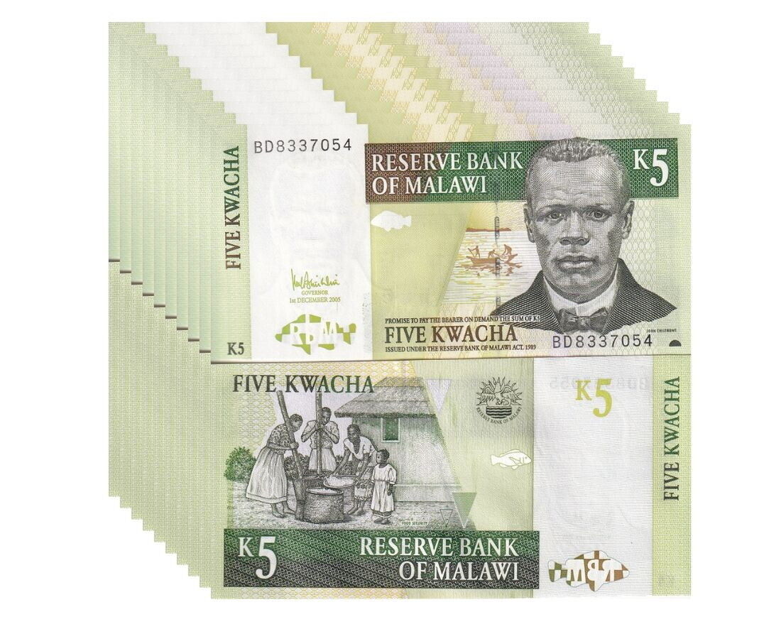 MALAWI 5 KWACHA 2005 P 36 c UNC LOT 10 PCS