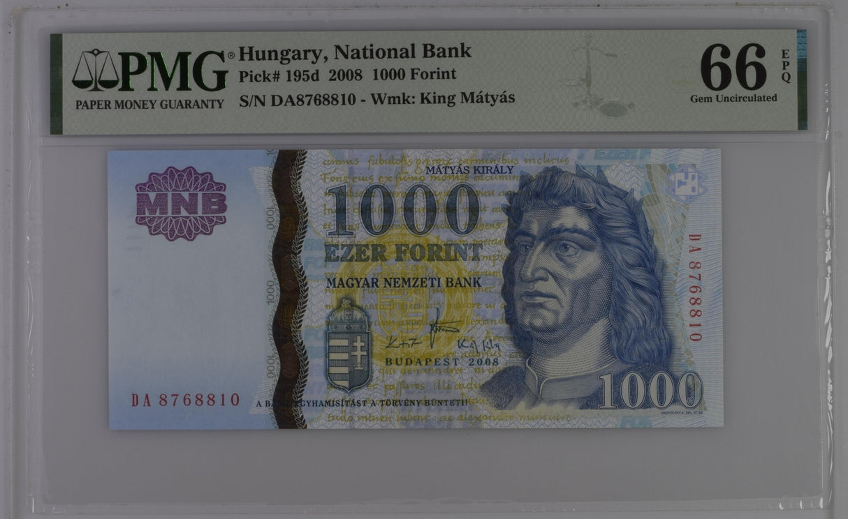 Hungary 1000 Forint 2008 P 195 d Gem UNC PMG 66 EPQ