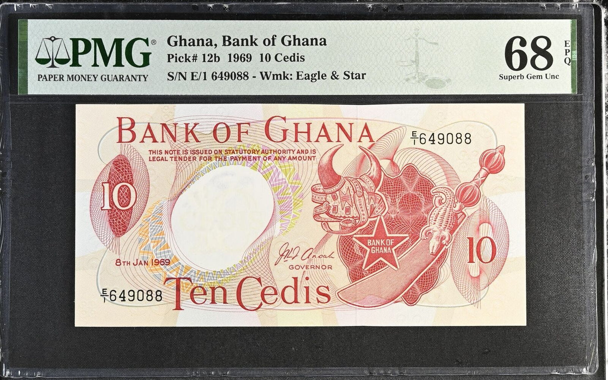 Ghana 10 Cedi 1969 P 12 b Superb Gem UNC PMG 68 EPQ TOP POP