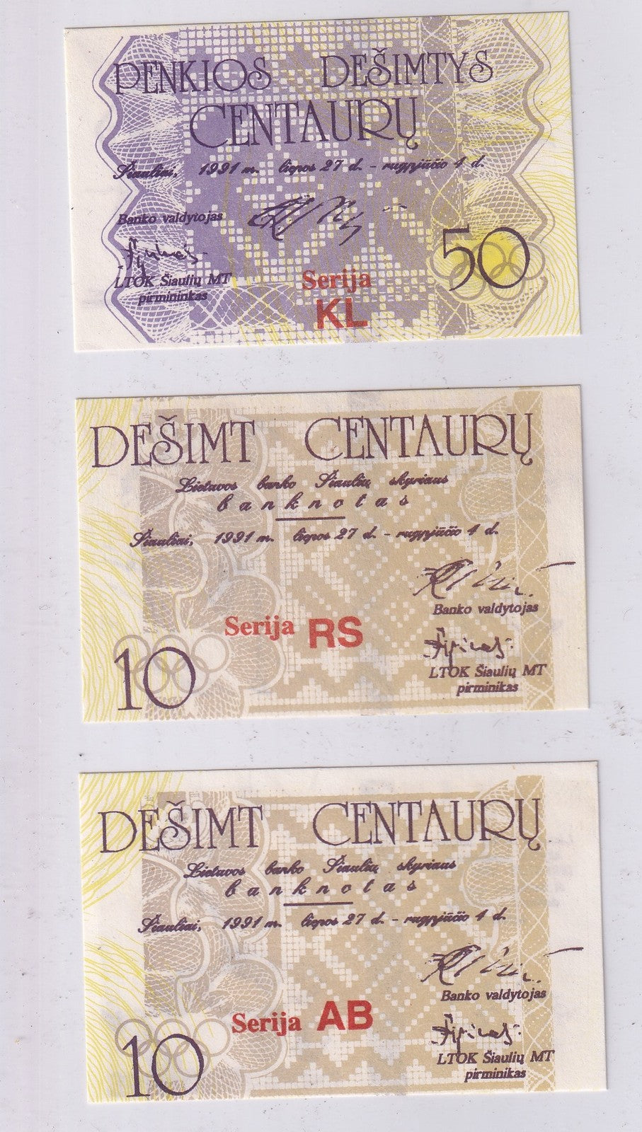 Lithuania Set of 3 Pcs 10 10 50 Sports Themed UNC