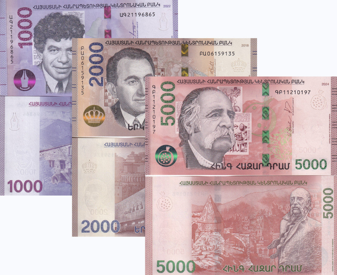 Armenia Set 3 Pcs 1000 2000 5000 Dram 2018 - 2024 New Sign P 61 62 63 UNC