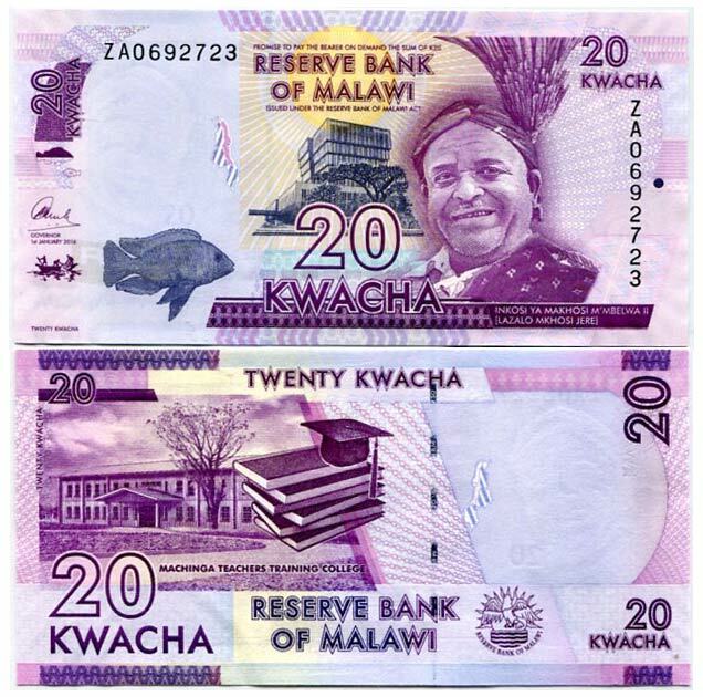 Malawi 20 Kwacha 2016 P 63 c ZA PREFIX REPLACEMENT UNC