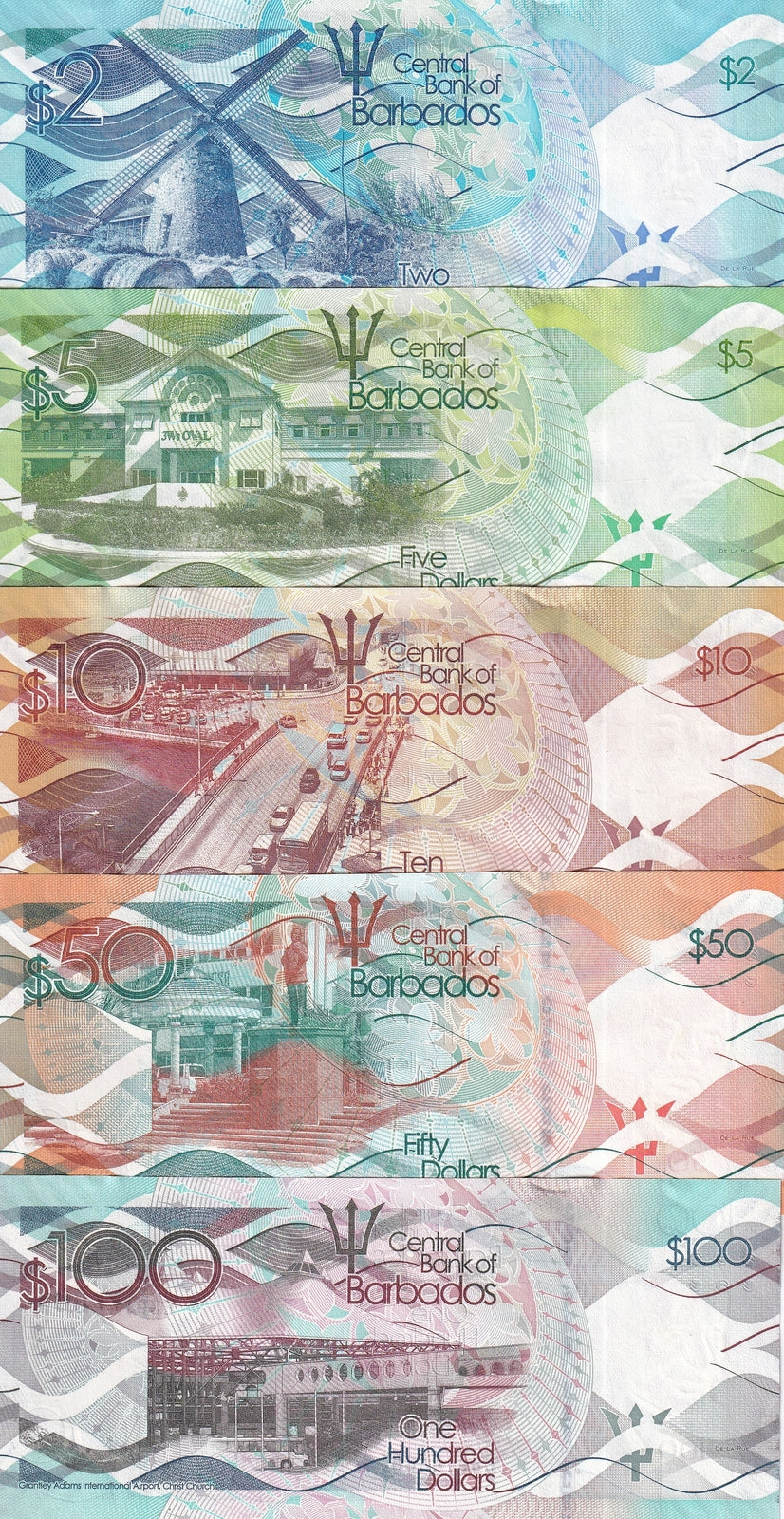 Barbados SET 6 UNC 2 5 10 20 50 100 Dollars 2018 S/N # 01 P 73 74 75 76 77 78