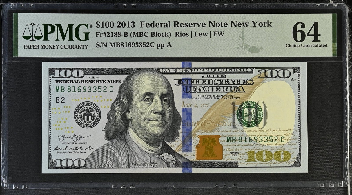 United States 100 Dollars USA 2013 P 543 New York choice UNC PMG 64
