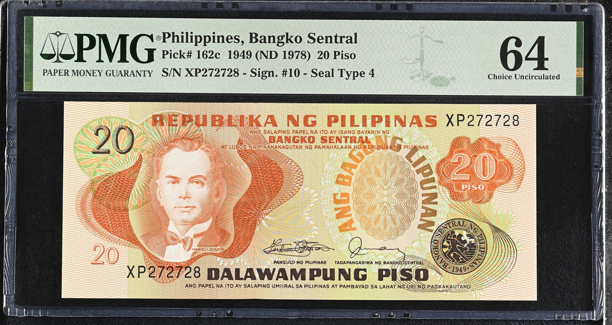Philippines 20 Piso 1949 ND 1978 P 162 c Choice UNC PMG 64