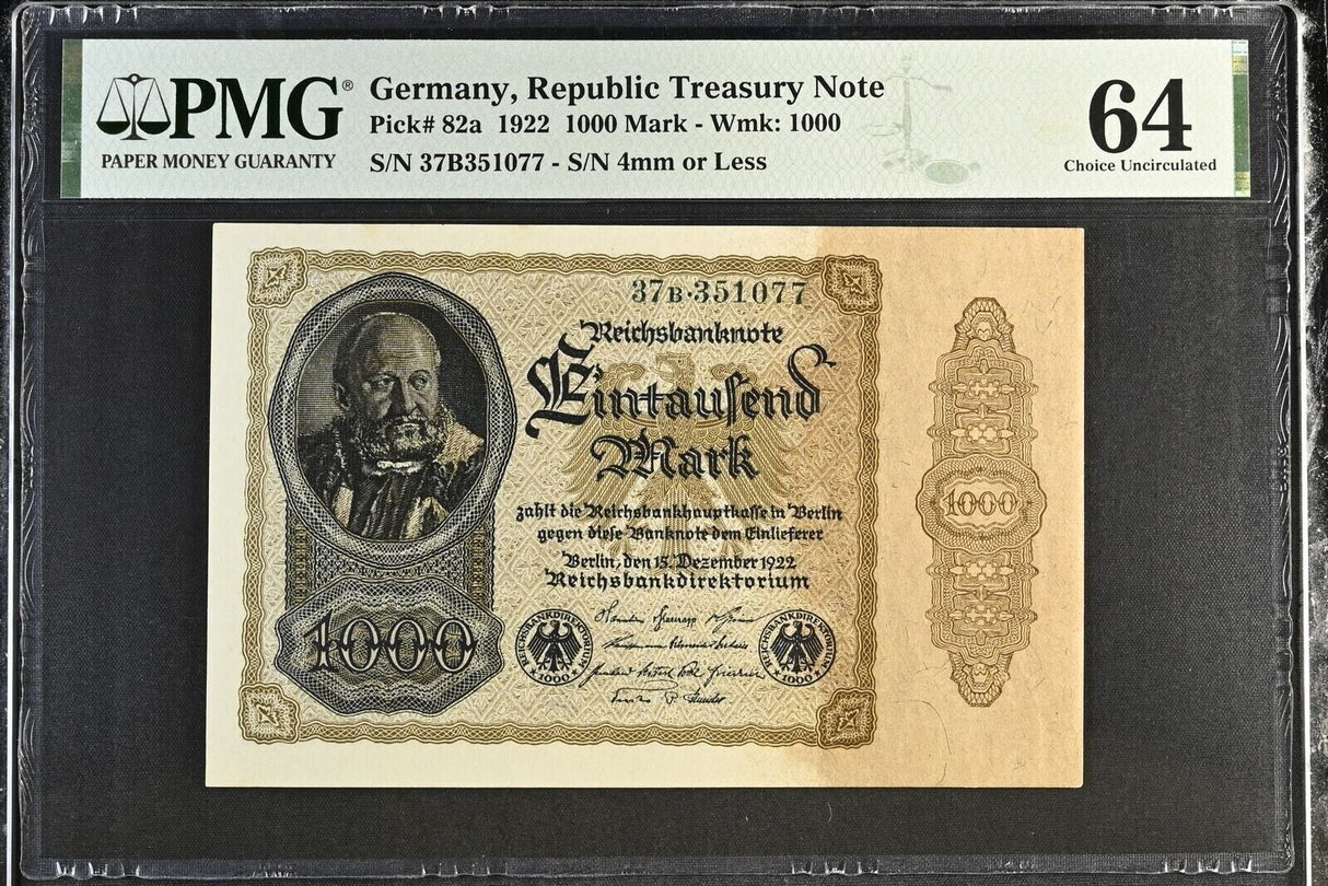 Germany 1000 Mark 1922 P 82 a Choice UNC PMG 64