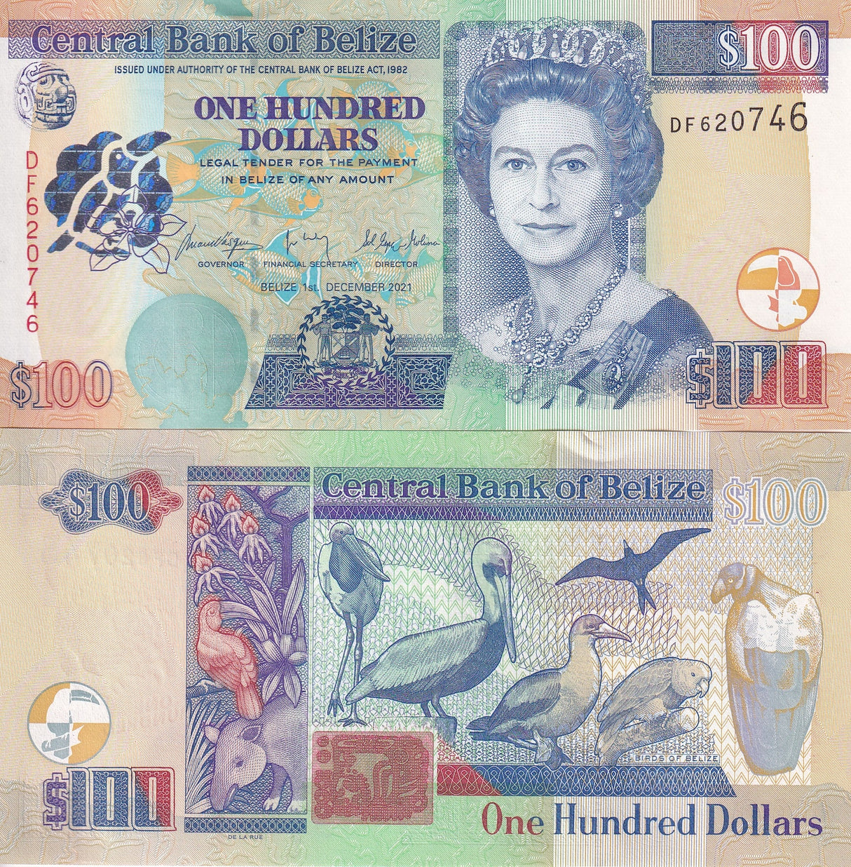 Belize 100 Dollars 2021 P 71 NEW Date & Sign QEII UNC