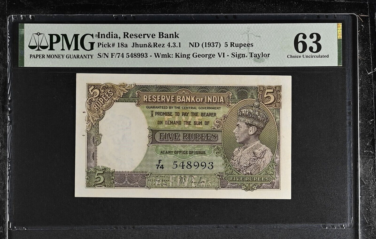 India 5 Rupees ND 1937 P 18 a Choice UNC PMG 63