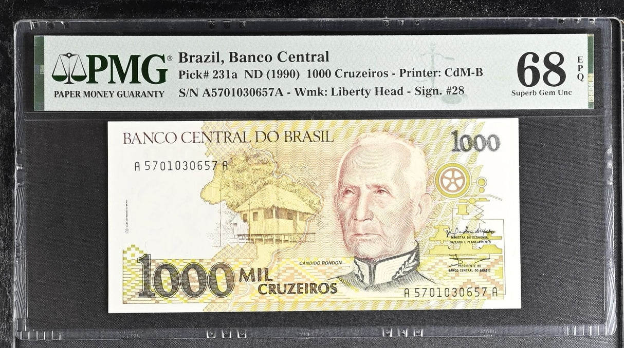 Brazil 1000 Cruzeiros ND 1990 P 231 a Superb Gem UNC PMG 68 EPQ
