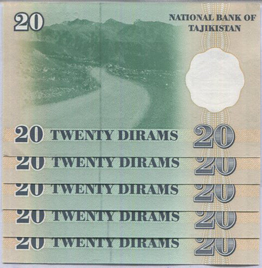 Tajikistan 20 Diram 1999 P 12 UNC LOT 5 PCS
