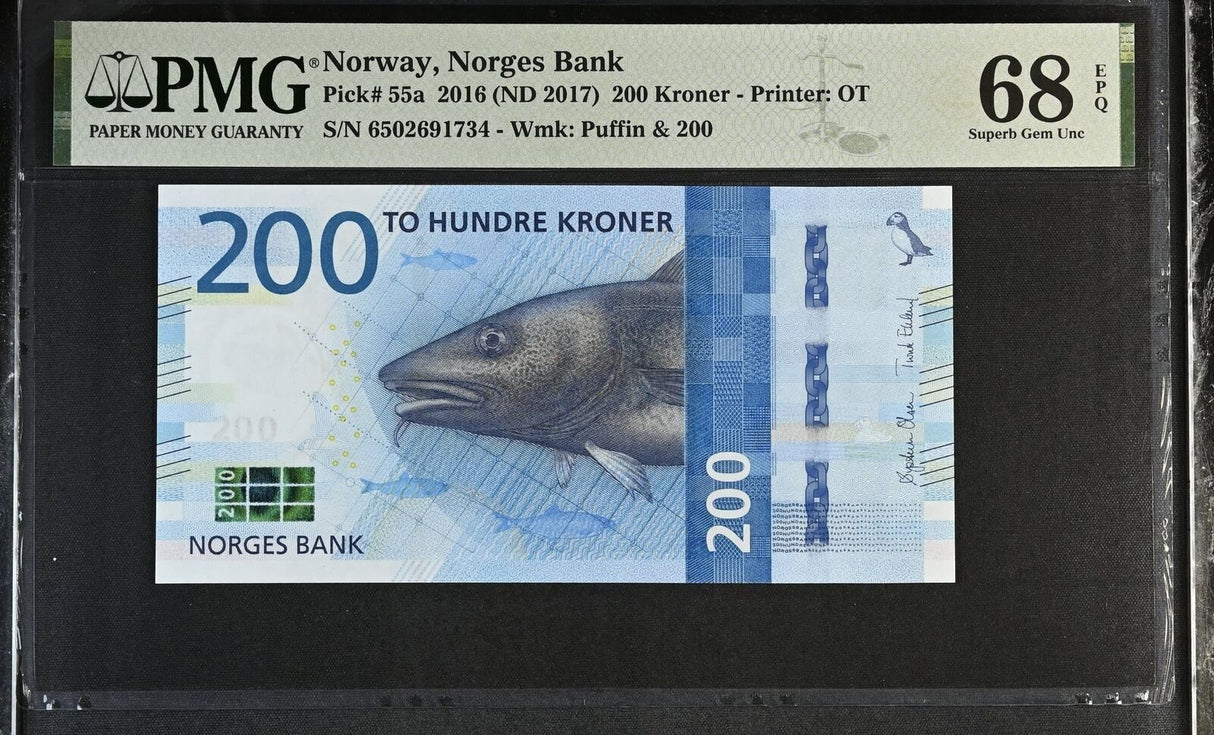 Norway 200 Kroner 2016 ND 2017 P 55 a Superb Gem UNC PMG 68 EPQ