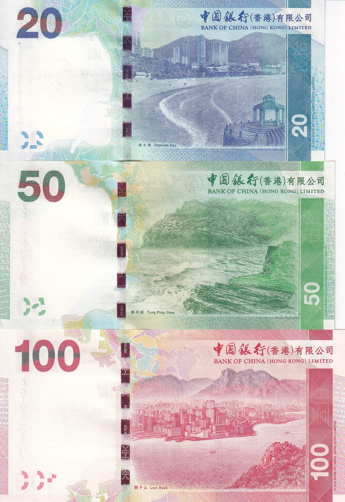 Hong Kong Set 3 UNC 20 50 100 Dollars Random Years P 341 342 343 BOC
