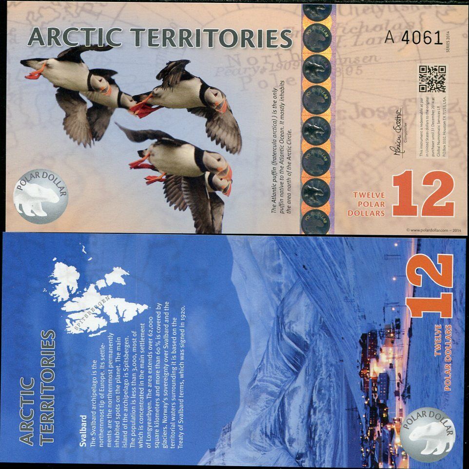 Arctic Territories 12 Dollar 2014 Polymer PUFFINS BIRDS UNC