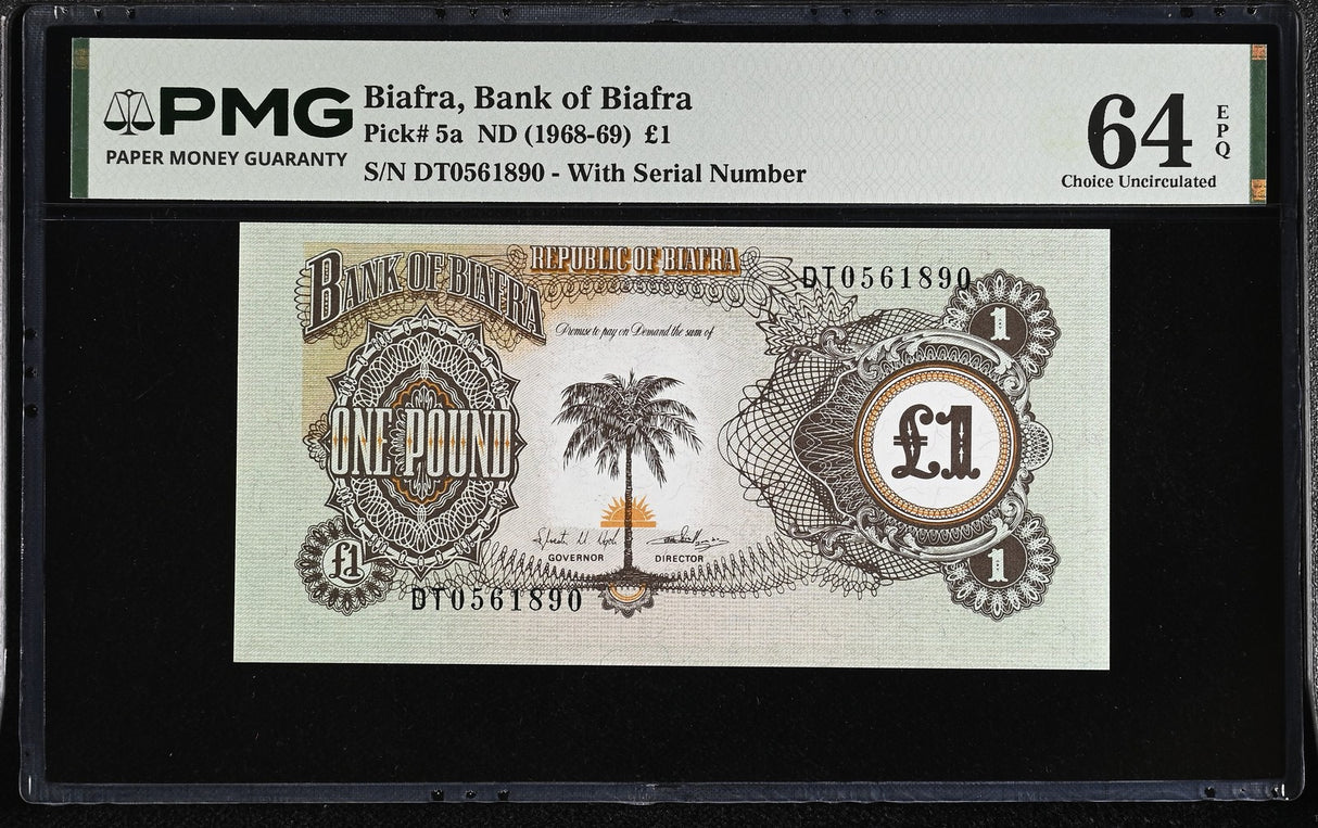 Biafra 1 POUND ND 1968-1969 P 5 a Choice UNC PMG 64 EPQ