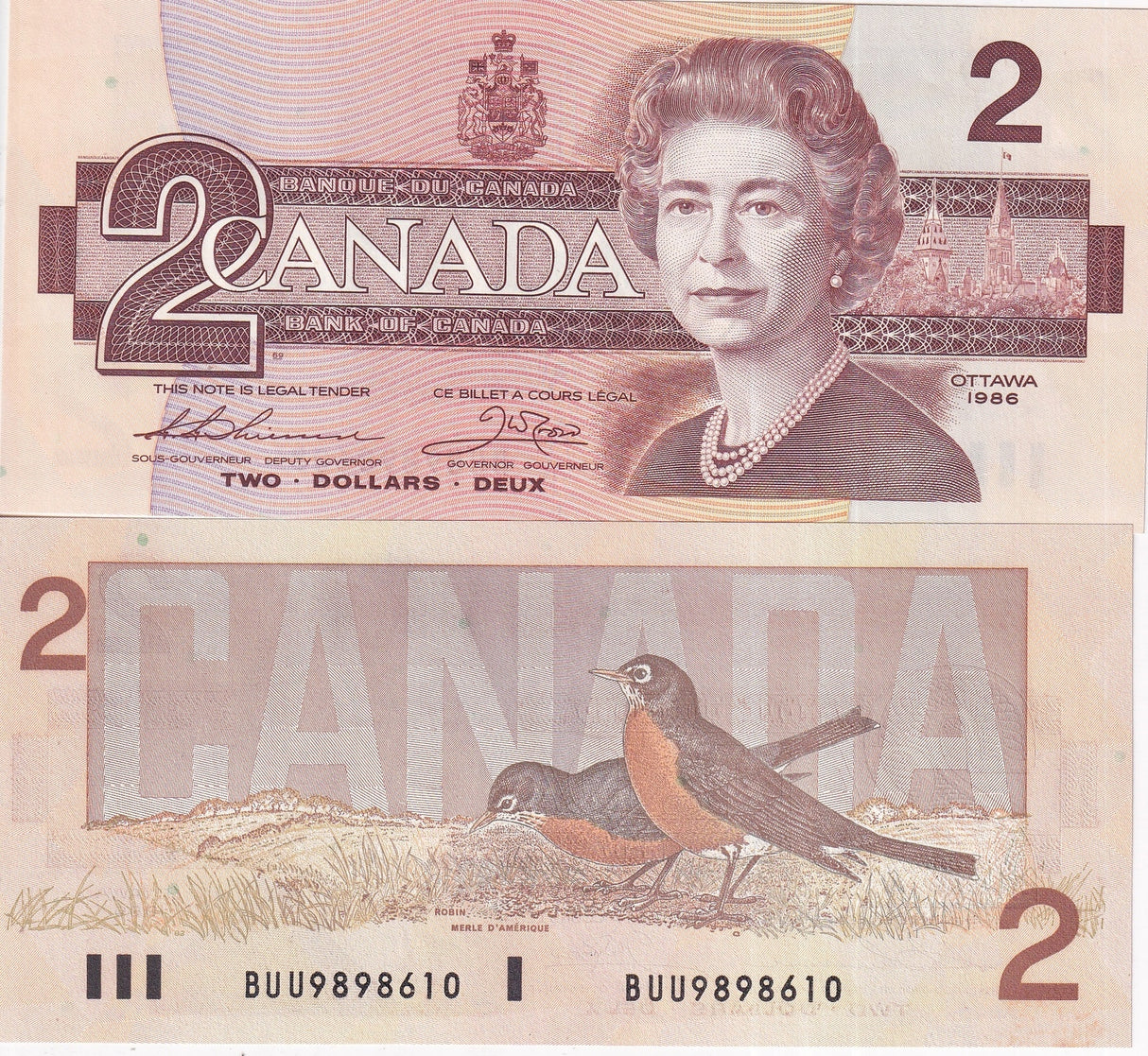 Canada 2 Dollars 1986 P 94 b Thiessen Crow Queen Elizabeth QEII UNC