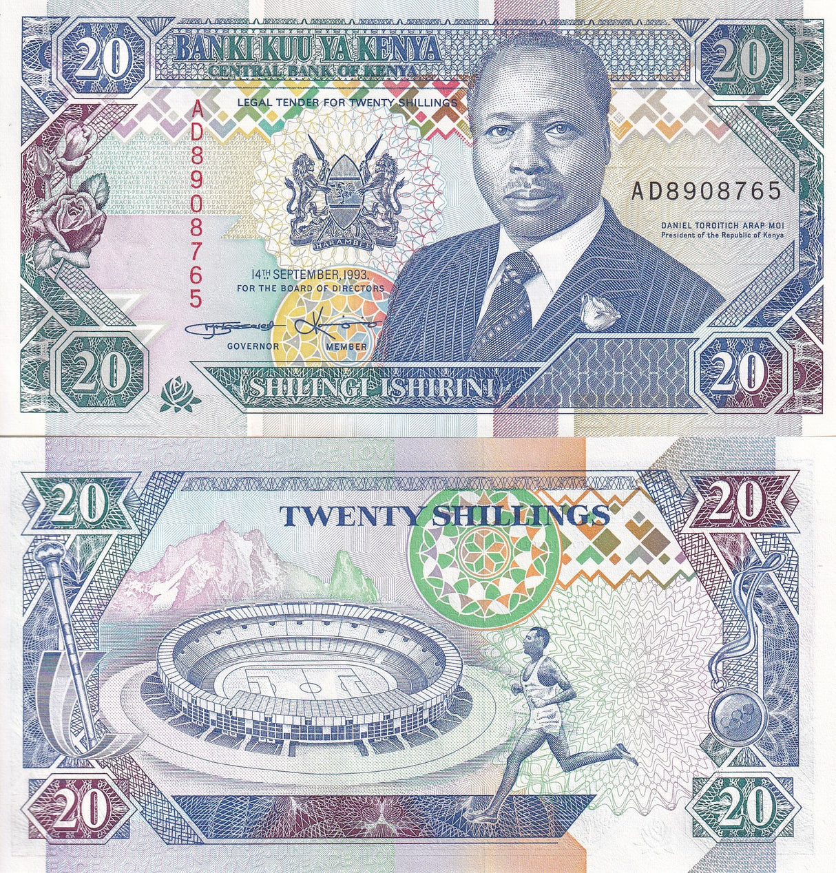 Kenya 20 Shillings 1993 P 31 a UNC