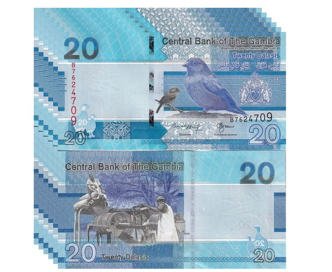 Gambia 20 Dalasis 2023 / 2024 P 39 NEW Sign UNC LOT 5 pcs
