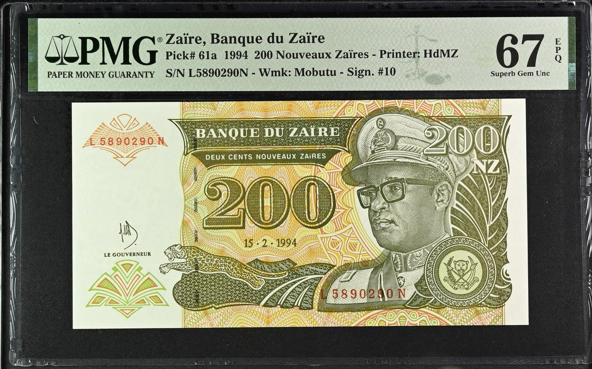 Zaire 200 Zaire 1994 P 61 a Superb Gem UNC PMG 67 EPQ TOP POP
