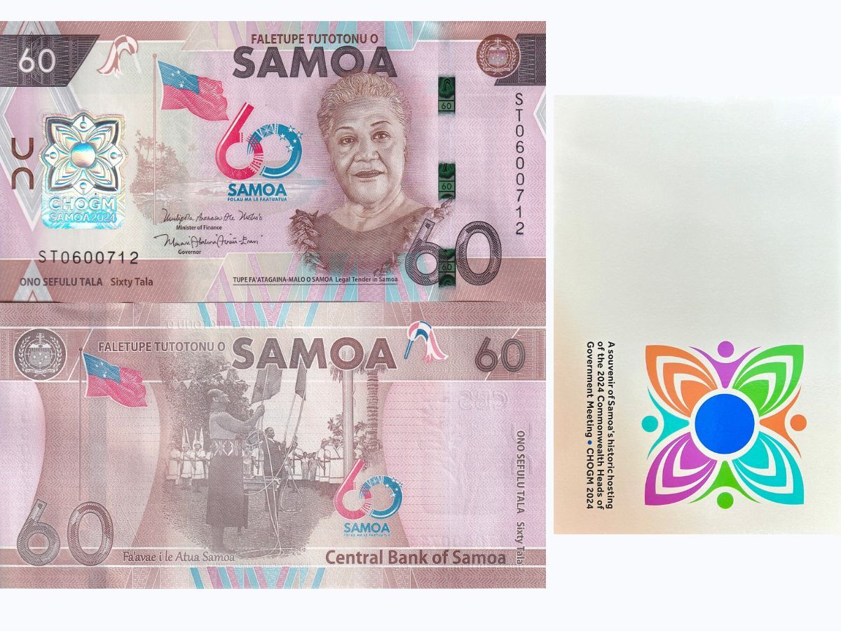 Samoa SET 4 UNC (5 10 20 Polymer) 60 Tala 2024 P 50 51 52 53 CHOGM Comm W/FOLDER
