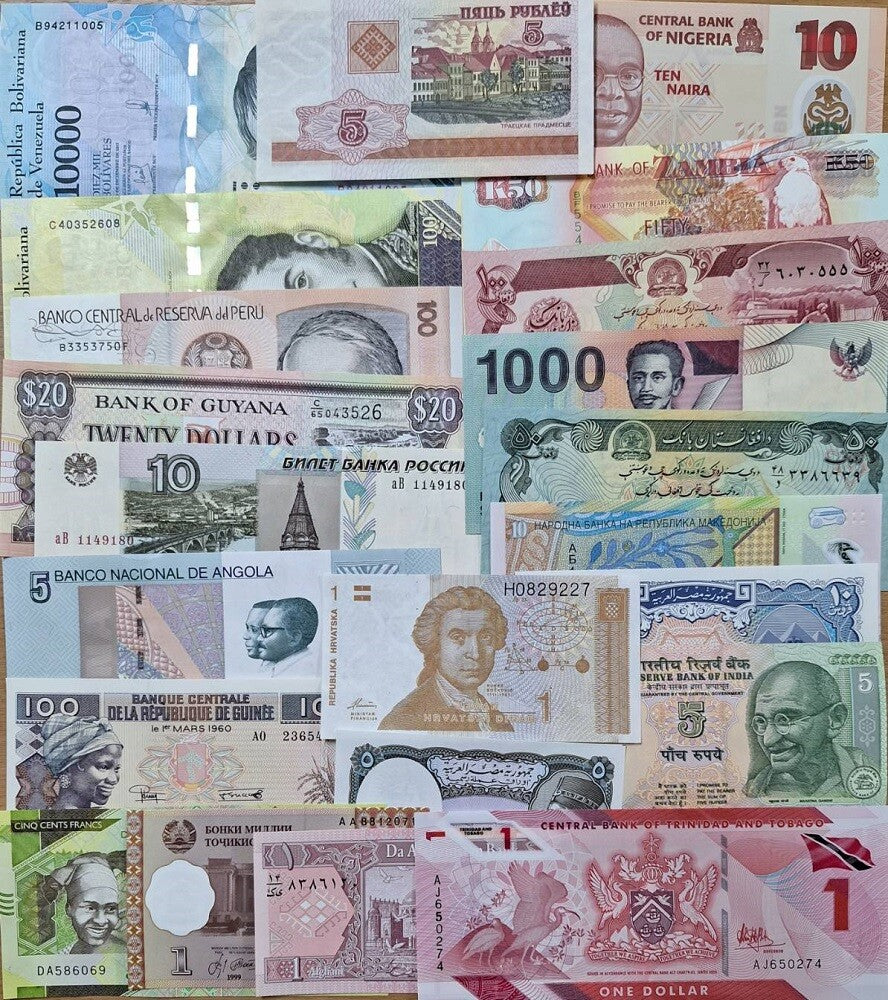 World Collectible Lot Set 22 Pcs From 17 Countries All UNC