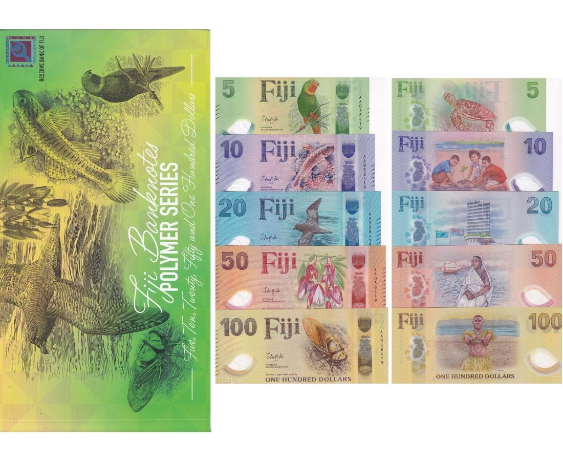 Fiji SET 5 In folder Matching Number UNC 5 10 20 50 100 Dolla 2026 2025 Polymer